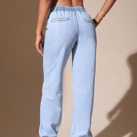 Blue Casual Womens Elastic Waist Jogger Jeans - Picture 3 of 6